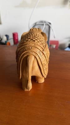 Hand Carved Wooden Elephant Figurine Detailed Indian Style 5” Decor - Thumbnail 6