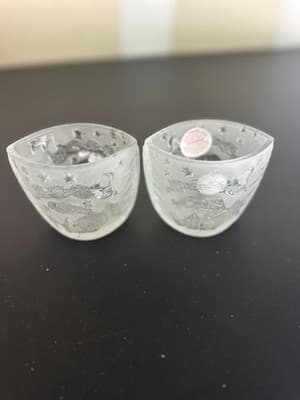 Christmas Oval Frosted Glass Votive Candle Holder Santa & Reindeer Flying - Thumbnail 8
