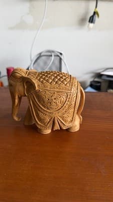 Hand Carved Wooden Elephant Figurine Detailed Indian Style 5” Decor - Thumbnail 3