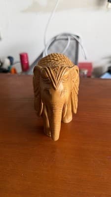 Hand Carved Wooden Elephant Figurine Detailed Indian Style 5” Decor - Thumbnail 4
