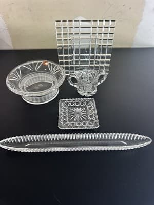 Lot of 5 Cut Glass Crystal Dishes – Poland & W Germany Vintage Candy Trays - Thumbnail 6