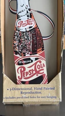 Vintage Pepsi-Cola 3D Metal Bottle Sign Hand Painted Wall Decor w/ Box - Thumbnail 2