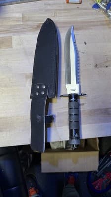 Large Tactical Survival Bowie Knife Stainless Taiwan w/ Sheath 14in - Thumbnail 2