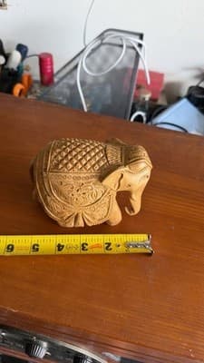 Hand Carved Wooden Elephant Figurine Detailed Indian Style 5” Decor - Thumbnail 8