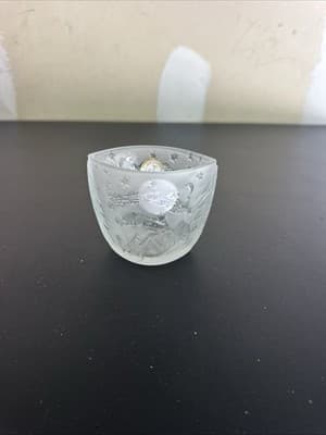 Christmas Oval Frosted Glass Votive Candle Holder Santa & Reindeer Flying - Thumbnail 3