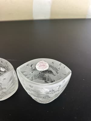 Christmas Oval Frosted Glass Votive Candle Holder Santa & Reindeer Flying - Thumbnail 5