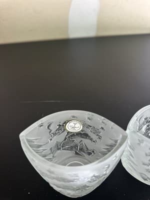 Christmas Oval Frosted Glass Votive Candle Holder Santa & Reindeer Flying - Thumbnail 4