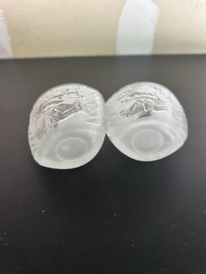 Christmas Oval Frosted Glass Votive Candle Holder Santa & Reindeer Flying - Thumbnail 7