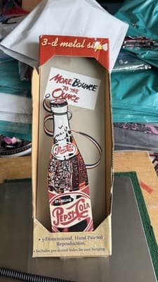 Vintage Pepsi-Cola 3D Metal Bottle Sign Hand Painted Wall Decor w/ Box