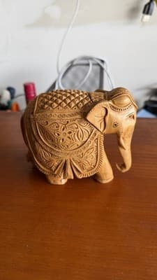 Hand Carved Wooden Elephant Figurine Detailed Indian Style 5” Decor - Thumbnail 5