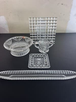 Lot of 5 Cut Glass Crystal Dishes – Poland & W Germany Vintage Candy Trays - Thumbnail 2