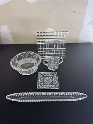 Lot of 5 Cut Glass Crystal Dishes – Poland & W Germany Vintage Candy Trays