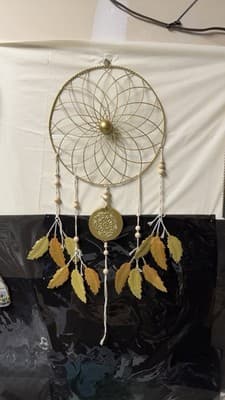 Large Metal Dream Catcher Wall Hanging Gold Feathers Boho Decor 30” Long