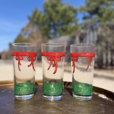 Vintage Shot Glass Set 3 Peace Red Green Barware - Thumbnail 2