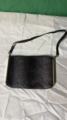 Black Glitter Evening Clutch Bag with Gold Trim & Strap – 10x7 in