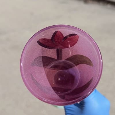 Kosta Bodą Hand Painted Wine Glass Floral Tulip Pink Stemware Art Glass - Thumbnail 6