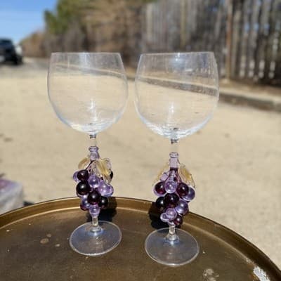 Vintage Wine Glasses Grape Stem Set of 2 - Thumbnail 4