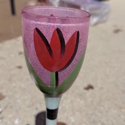 Kosta Bodą Hand Painted Wine Glass Floral Tulip Pink Stemware Art Glass - Thumbnail 2