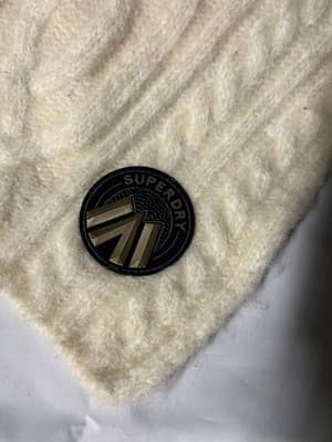 Superdry Cream Cable Knit Scarf Wool Blend One Size New With Tags - Thumbnail 2