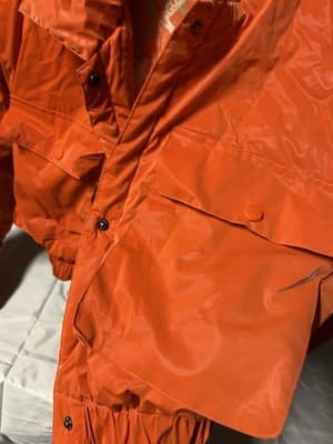 Vintage Orange Cropped Jacket Floral Lining Snap Button Women Size L - Thumbnail 4