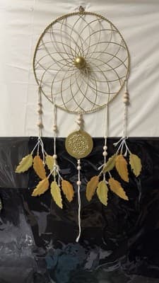 Large Metal Dream Catcher Wall Hanging Gold Feathers Boho Decor 30” Long - Thumbnail 2