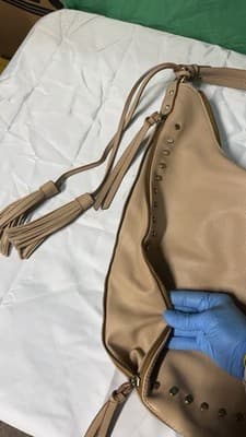 Large Beige Faux Leather Hobo Shoulder Bag Studded Boho Slouchy Tote 17x13” - Thumbnail 4