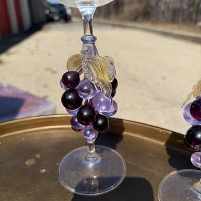 Vintage Wine Glasses Grape Stem Set of 2 - Thumbnail 3