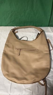 Large Beige Faux Leather Hobo Shoulder Bag Studded Boho Slouchy Tote 17x13” - Thumbnail 6