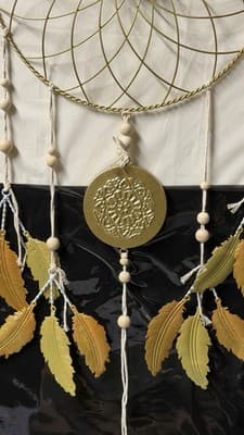 Large Metal Dream Catcher Wall Hanging Gold Feathers Boho Decor 30” Long - Thumbnail 3