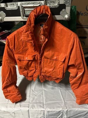 Vintage Orange Cropped Jacket Floral Lining Snap Button Women Size L