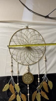 Large Metal Dream Catcher Wall Hanging Gold Feathers Boho Decor 30” Long - Thumbnail 6