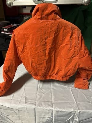 Vintage Orange Cropped Jacket Floral Lining Snap Button Women Size L - Thumbnail 5