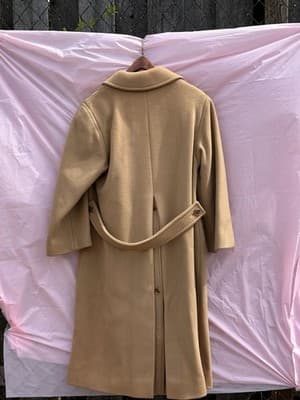 Bill Blass Wool Blend Coat Women Long Camel Double Breasted Classic Vintage - Thumbnail 6