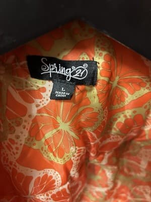 Vintage Orange Cropped Jacket Floral Lining Snap Button Women Size L - Thumbnail 3