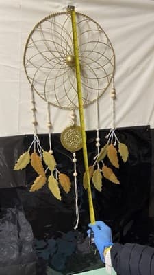 Large Metal Dream Catcher Wall Hanging Gold Feathers Boho Decor 30” Long - Thumbnail 7