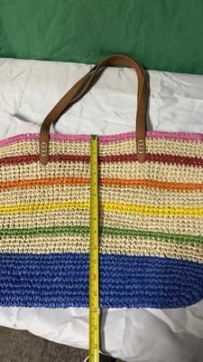 Colorful Straw Woven Tote Bag with Leather Straps – Large Beach Summer Bag - Thumbnail 3