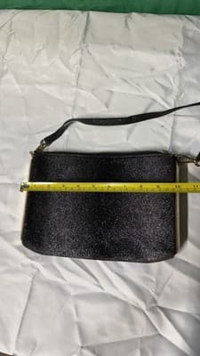 Black Glitter Evening Clutch Bag with Gold Trim & Strap – 10x7 in - Thumbnail 2
