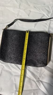 Black Glitter Evening Clutch Bag with Gold Trim & Strap – 10x7 in - Thumbnail 3