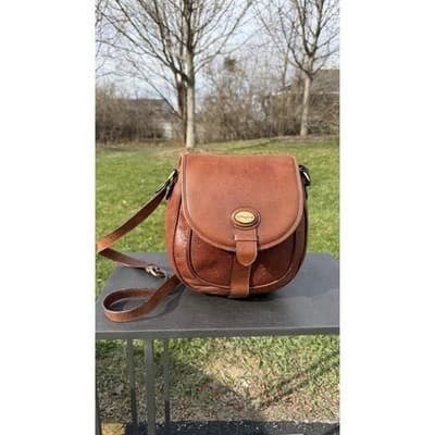 Rare Vintage Salvatore Ferragamo Brown Leather Crossbody Saddle Bag Italy - Thumbnail 2