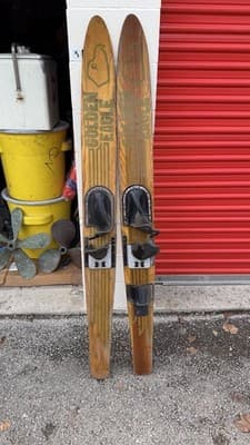 Vintage Connelly Wooden Water Skis w/ Bindings Fins Classic Retro Pair - Thumbnail 7