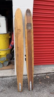 Vintage Connelly Wooden Water Skis w/ Bindings Fins Classic Retro Pair - Thumbnail 8