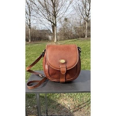 Rare Vintage Salvatore Ferragamo Brown Leather Crossbody Saddle Bag Italy - Thumbnail 4