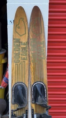 Vintage Connelly Wooden Water Skis w/ Bindings Fins Classic Retro Pair - Thumbnail 4