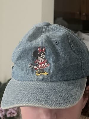 Vtg Disney World Denim Minnie Mouse Hat Strapback Cap Embroidered
