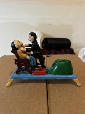 Vintage Cast Iron Dentist and Patient Mechanical Bank – Hand Painted