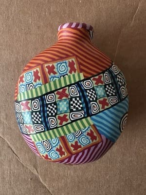 Hand-Painted Abstract Face Art Pottery Vase – Colorful Modern Folk Style, 7”