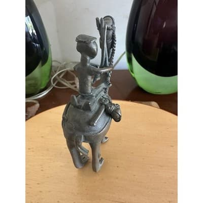 Vintage Bronze Camel Rider Figurine – Tribal Style Metal Sculpture – 5" x 4" - Thumbnail 7