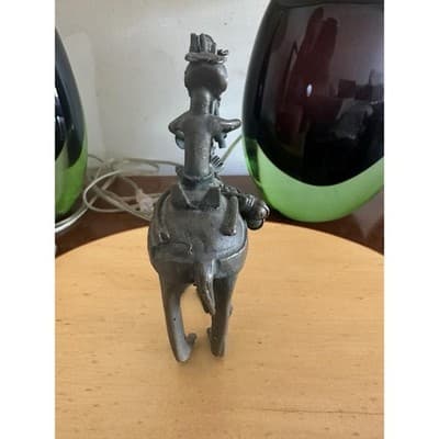 Vintage Bronze Camel Rider Figurine – Tribal Style Metal Sculpture – 5" x 4" - Thumbnail 2