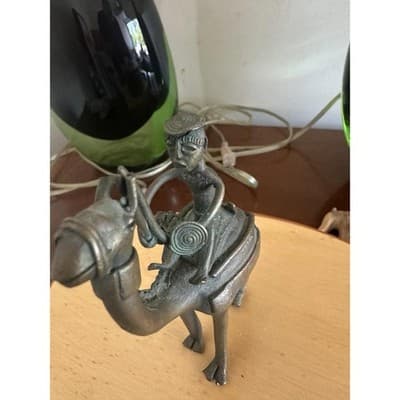 Vintage Bronze Camel Rider Figurine – Tribal Style Metal Sculpture – 5" x 4" - Thumbnail 3