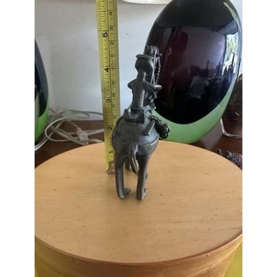 Vintage Bronze Camel Rider Figurine – Tribal Style Metal Sculpture – 5" x 4" - Thumbnail 10